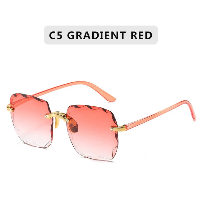Óculos de sol sem aro quadrado para homens e mulheres, óculos de sol vermelhos, marca de luxo, moda designer, UV400 Shades, verão, 2023